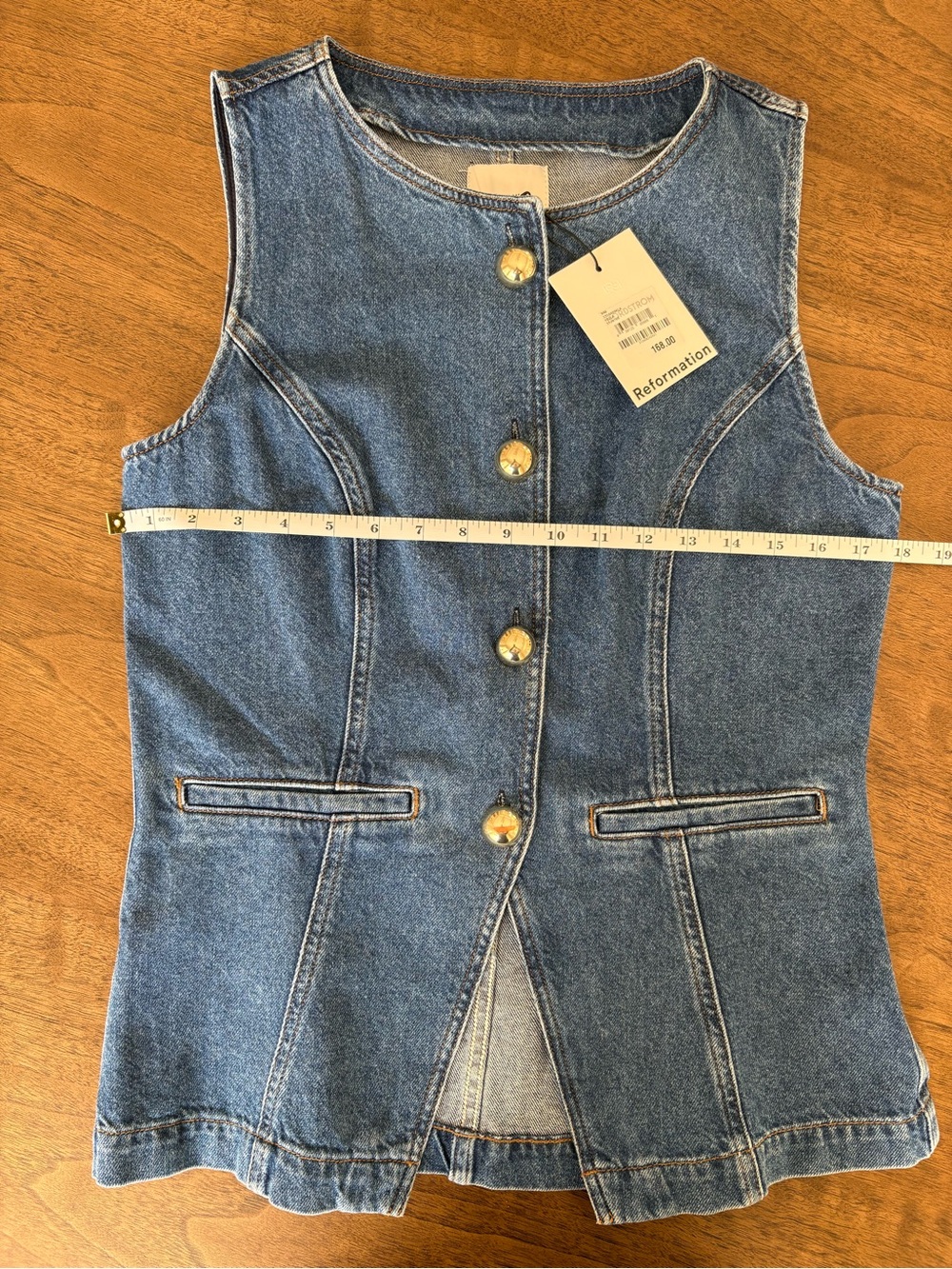 Reformation Dark Blue Denim Button-Front Jeans Ophelia denim Top NWT - Picture 12 of 12